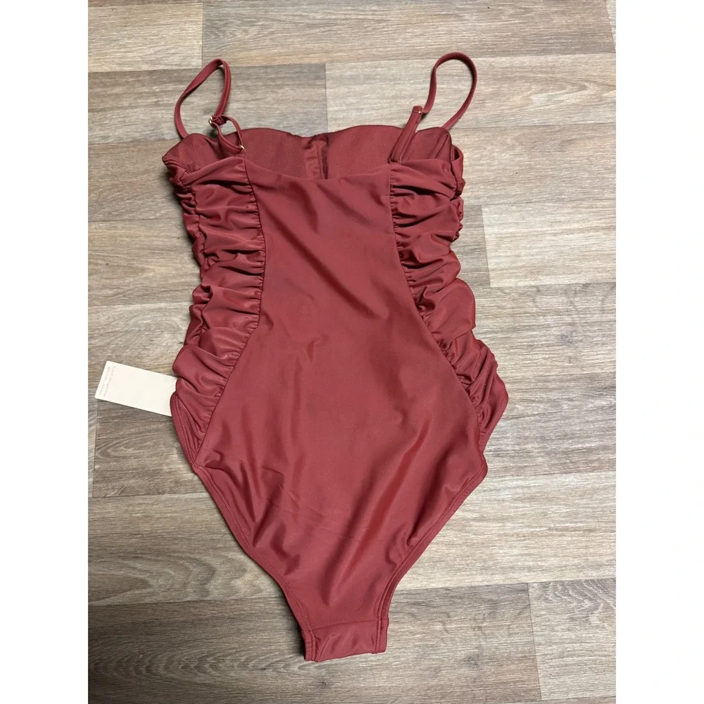Hutch Womens Ruched One Piece Swimsuit Rust Burgundy Square Neck Large NWT - Picture 6 of 7